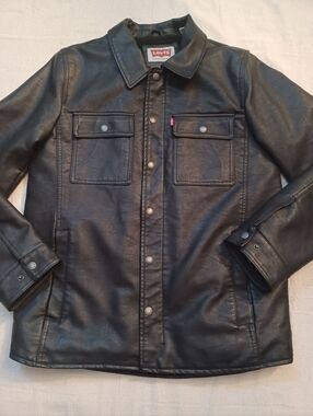 Levi's Black Faux Leather Trucker Jacket Men's Size Small